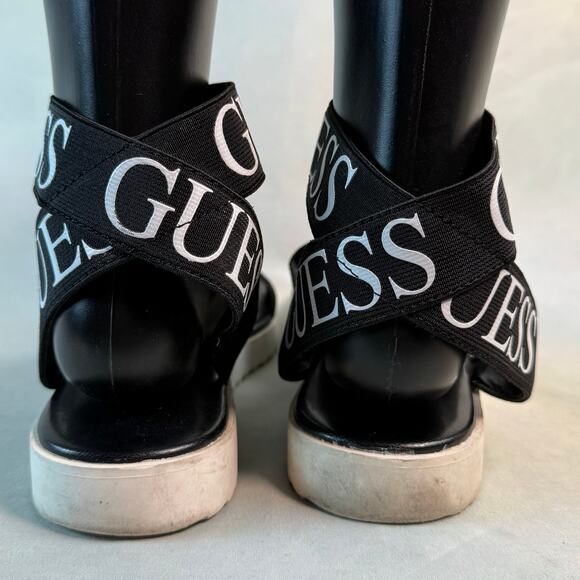 Guess Ankle Logo Black & White Chunky Ankle Strap Sandals - Picture 4 of 7